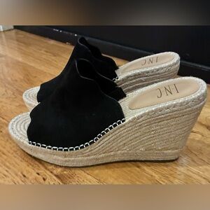 INC International Concepts Black and Tan Wedge Sandals